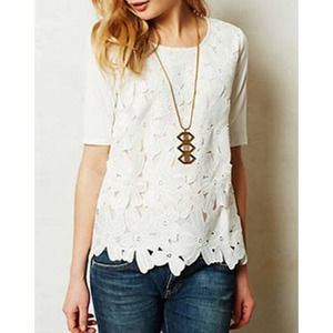 Sunday in Brooklyn Womens Floral Sheer Top Short Sleeve Size S White